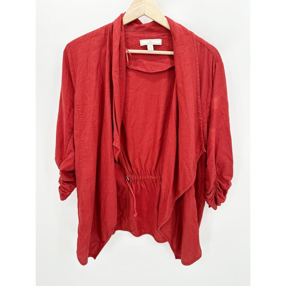 Jules & Leopold Women Linen Blend Jacket Cardigan Lagenlook 3/4 Sleeve Rust Red